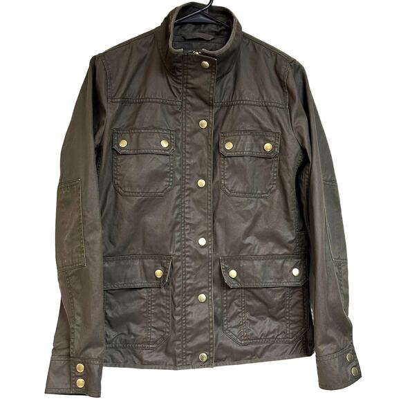 J. Crew Olive Army Green Brown Downtown Field Jacket Waxed Cotton Gorpcore Small - Picture 1 of 8